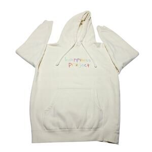 Happiness Project Cream White Hoodie Rainbow Smiley Face Size Small